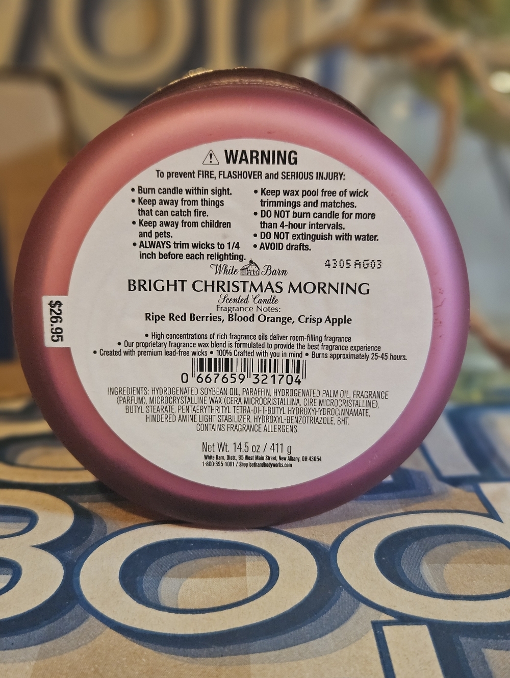 NWT Bath & Body Works Bright Christmas Morning 3-wick Candle - Pink and Gold - Picture 5 of 6